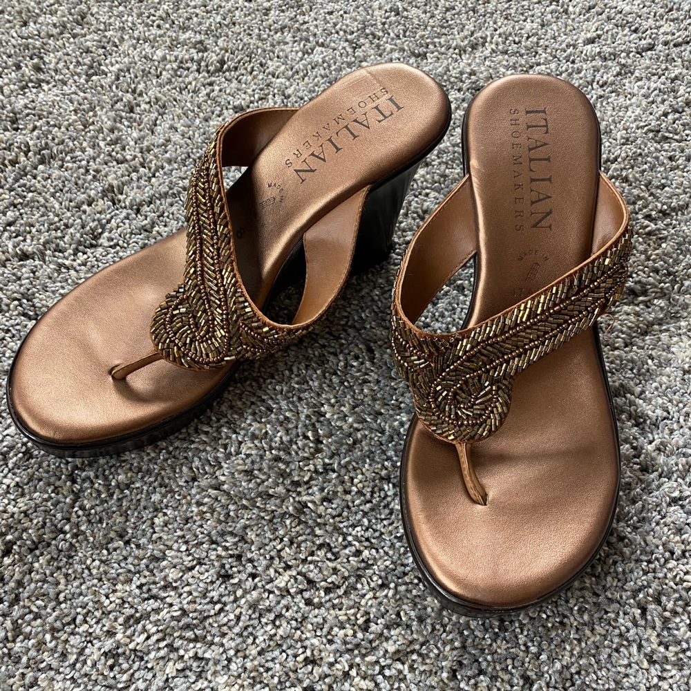 Italian Shoemaker Gold Bronze Wedge Sandals Size 8